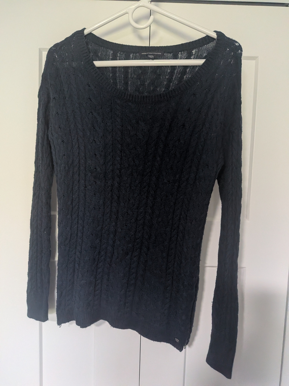 AMERICAN EAGLE Cotton Wool Blend Cableknit Sweater Zip Sides Navy Color Sz M